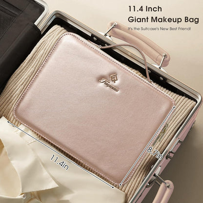 Leather Makeup Case with LED Lighted Mirror 11.4 Inch Travel Makeup Bag Adjustable Brightness in 3 Colors Cosmetic Organizer Artist Storage Bag with Dividers Brush Holder Bag Vanity White