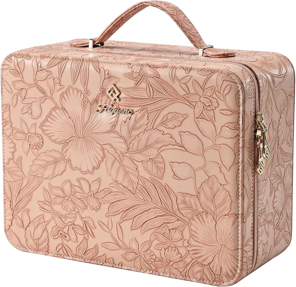 Leather Makeup Case with LED Lighted Mirror 11.4 Inch Travel Makeup Bag Adjustable Brightness in 3 Colors Cosmetic Organizer Artist Storage Bag with Dividers Brush Holder Bag Vanity White