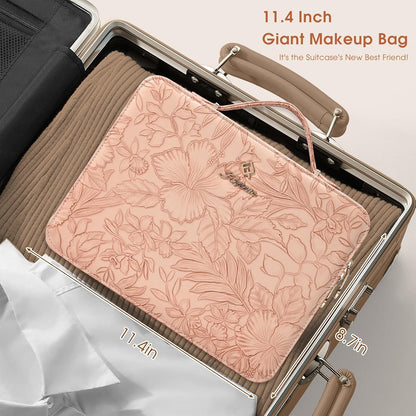 Leather Makeup Case with LED Lighted Mirror 11.4 Inch Travel Makeup Bag Adjustable Brightness in 3 Colors Cosmetic Organizer Artist Storage Bag with Dividers Brush Holder Bag Vanity White