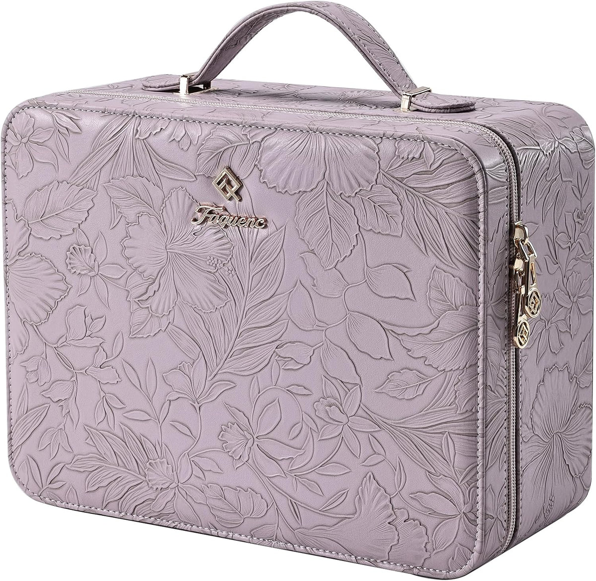 Leather Makeup Case with LED Lighted Mirror 11.4 Inch Travel Makeup Bag Adjustable Brightness in 3 Colors Cosmetic Organizer Artist Storage Bag with Dividers Brush Holder Bag Vanity White