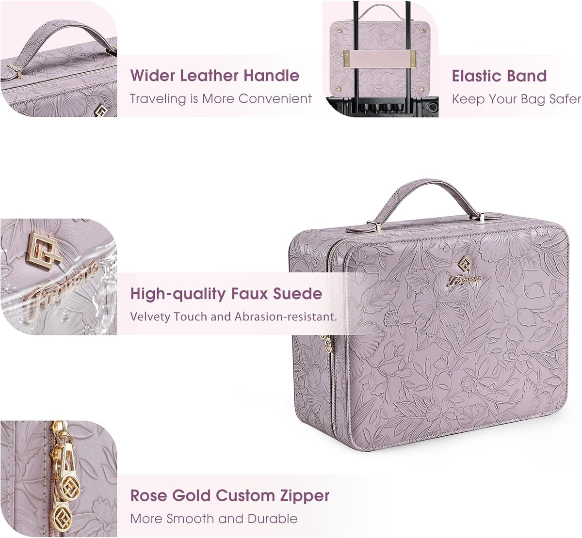 Leather Makeup Case with LED Lighted Mirror 11.4 Inch Travel Makeup Bag Adjustable Brightness in 3 Colors Cosmetic Organizer Artist Storage Bag with Dividers Brush Holder Bag Vanity White