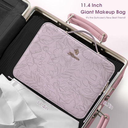 Leather Makeup Case with LED Lighted Mirror 11.4 Inch Travel Makeup Bag Adjustable Brightness in 3 Colors Cosmetic Organizer Artist Storage Bag with Dividers Brush Holder Bag Vanity White