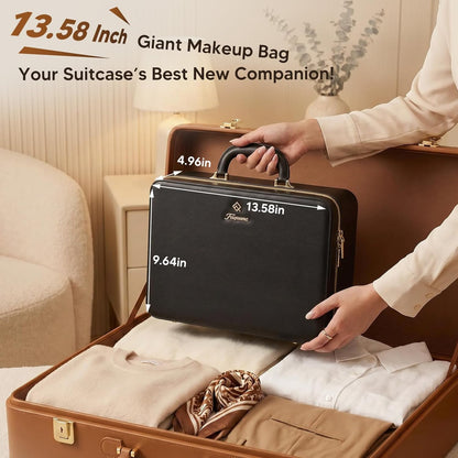 Leather Makeup Case with LED Lighted Mirror 11.4 Inch Travel Makeup Bag Adjustable Brightness in 3 Colors Cosmetic Organizer Artist Storage Bag with Dividers Brush Holder Bag Vanity White