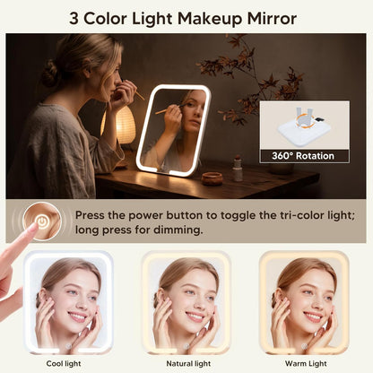 Leather Makeup Case with LED Lighted Mirror 11.4 Inch Travel Makeup Bag Adjustable Brightness in 3 Colors Cosmetic Organizer Artist Storage Bag with Dividers Brush Holder Bag Vanity White