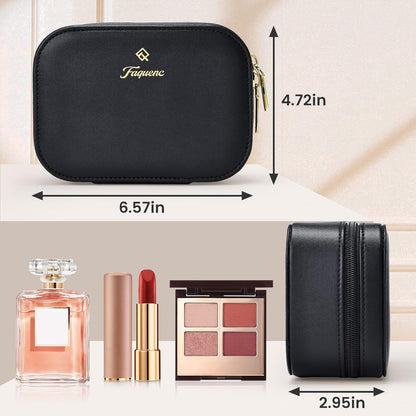 Leather Makeup Case with LED Lighted Mirror 11.4 Inch Travel Makeup Bag Adjustable Brightness in 3 Colors Cosmetic Organizer Artist Storage Bag with Dividers Brush Holder Bag Vanity White