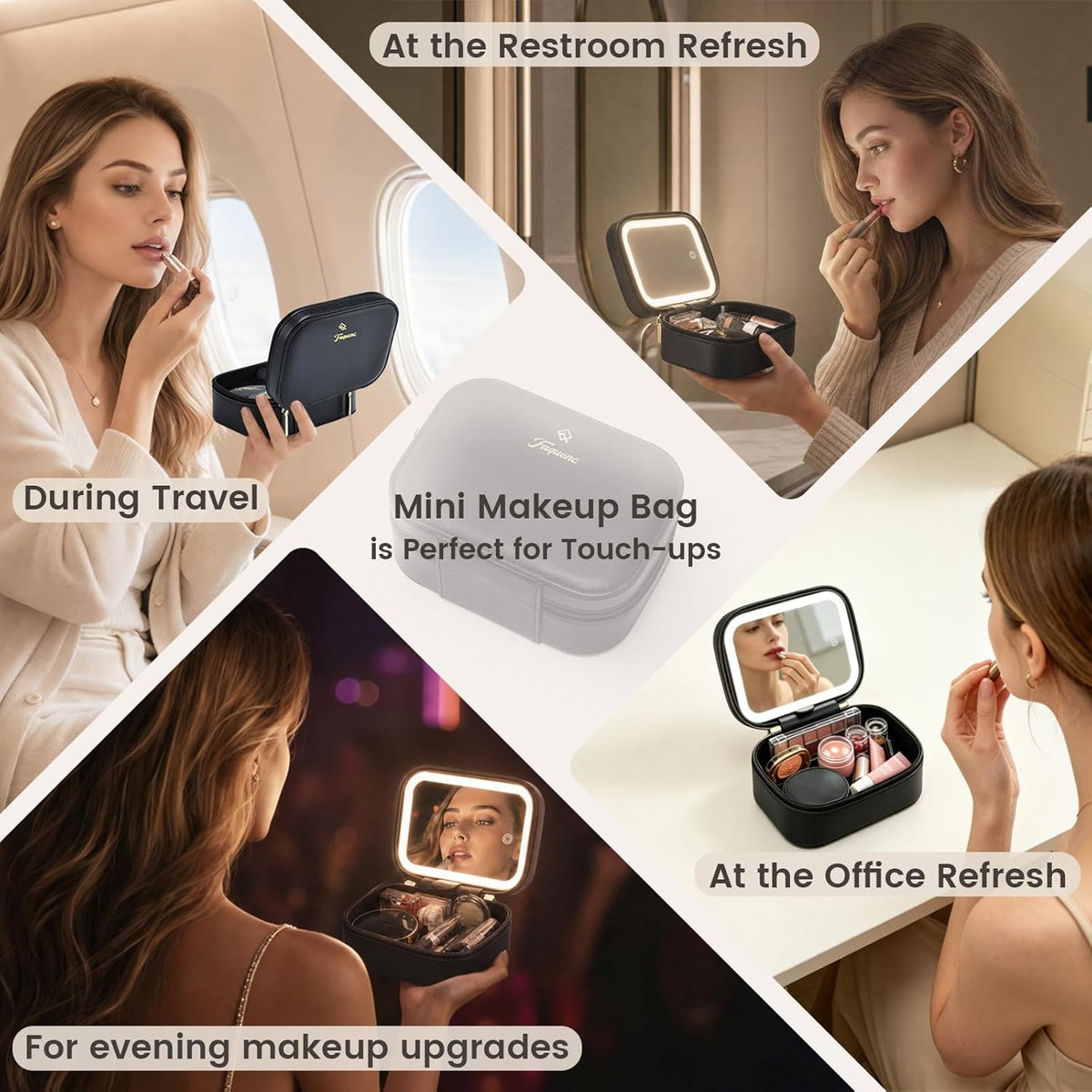 Leather Makeup Case with LED Lighted Mirror 11.4 Inch Travel Makeup Bag Adjustable Brightness in 3 Colors Cosmetic Organizer Artist Storage Bag with Dividers Brush Holder Bag Vanity White