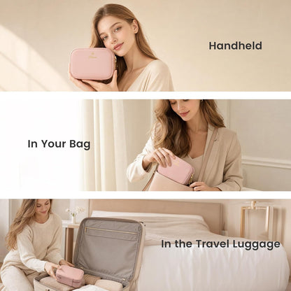 Leather Makeup Case with LED Lighted Mirror 11.4 Inch Travel Makeup Bag Adjustable Brightness in 3 Colors Cosmetic Organizer Artist Storage Bag with Dividers Brush Holder Bag Vanity White