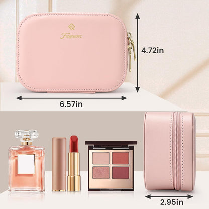 Leather Makeup Case with LED Lighted Mirror 11.4 Inch Travel Makeup Bag Adjustable Brightness in 3 Colors Cosmetic Organizer Artist Storage Bag with Dividers Brush Holder Bag Vanity White