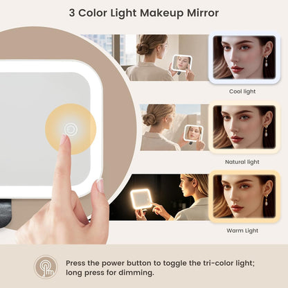 Leather Makeup Case with LED Lighted Mirror 11.4 Inch Travel Makeup Bag Adjustable Brightness in 3 Colors Cosmetic Organizer Artist Storage Bag with Dividers Brush Holder Bag Vanity White