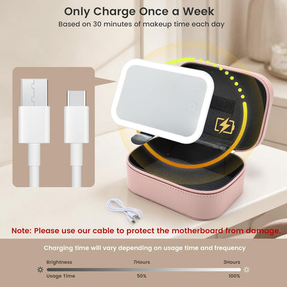 Leather Makeup Case with LED Lighted Mirror 11.4 Inch Travel Makeup Bag Adjustable Brightness in 3 Colors Cosmetic Organizer Artist Storage Bag with Dividers Brush Holder Bag Vanity White