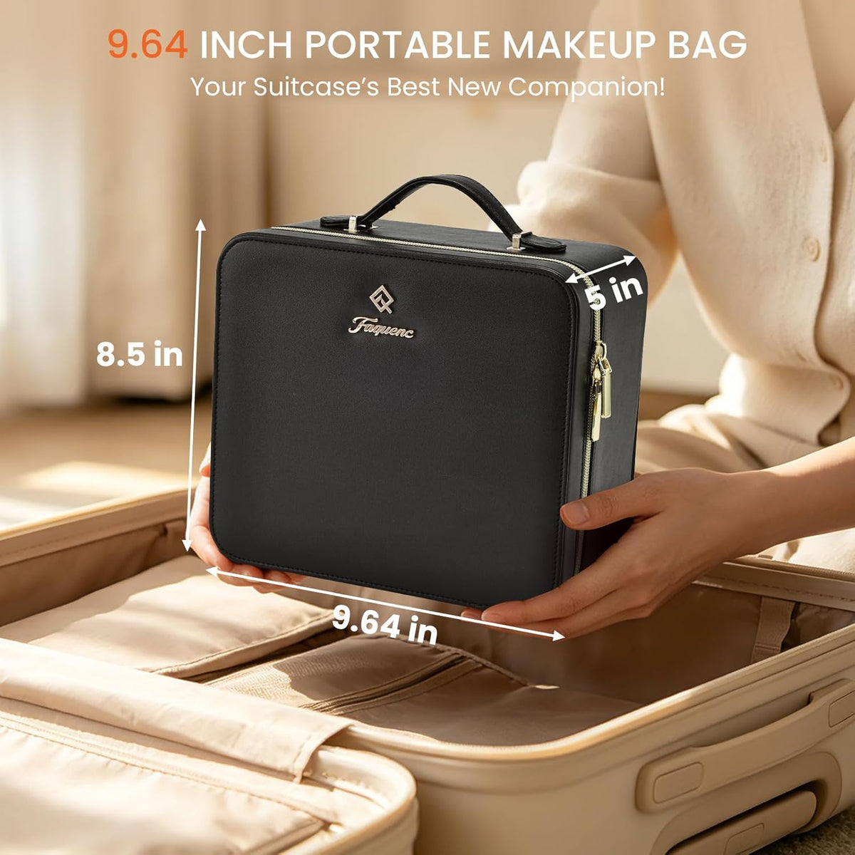 Leather Makeup Case with LED Lighted Mirror 11.4 Inch Travel Makeup Bag Adjustable Brightness in 3 Colors Cosmetic Organizer Artist Storage Bag with Dividers Brush Holder Bag Vanity White