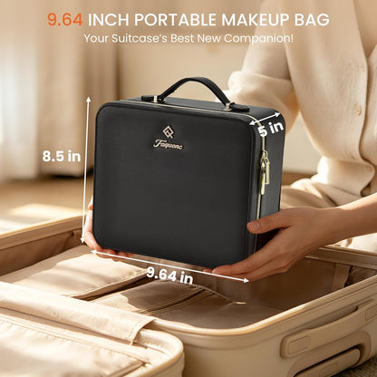 Leather Makeup Case with LED Lighted Mirror 11.4 Inch Travel Makeup Bag Adjustable Brightness in 3 Colors Cosmetic Organizer Artist Storage Bag with Dividers Brush Holder Bag Vanity White