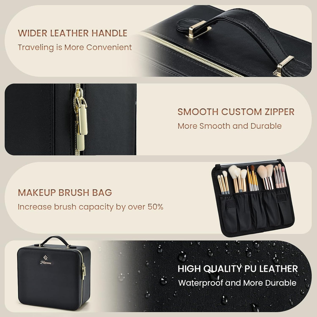 Leather Makeup Case with LED Lighted Mirror 11.4 Inch Travel Makeup Bag Adjustable Brightness in 3 Colors Cosmetic Organizer Artist Storage Bag with Dividers Brush Holder Bag Vanity White