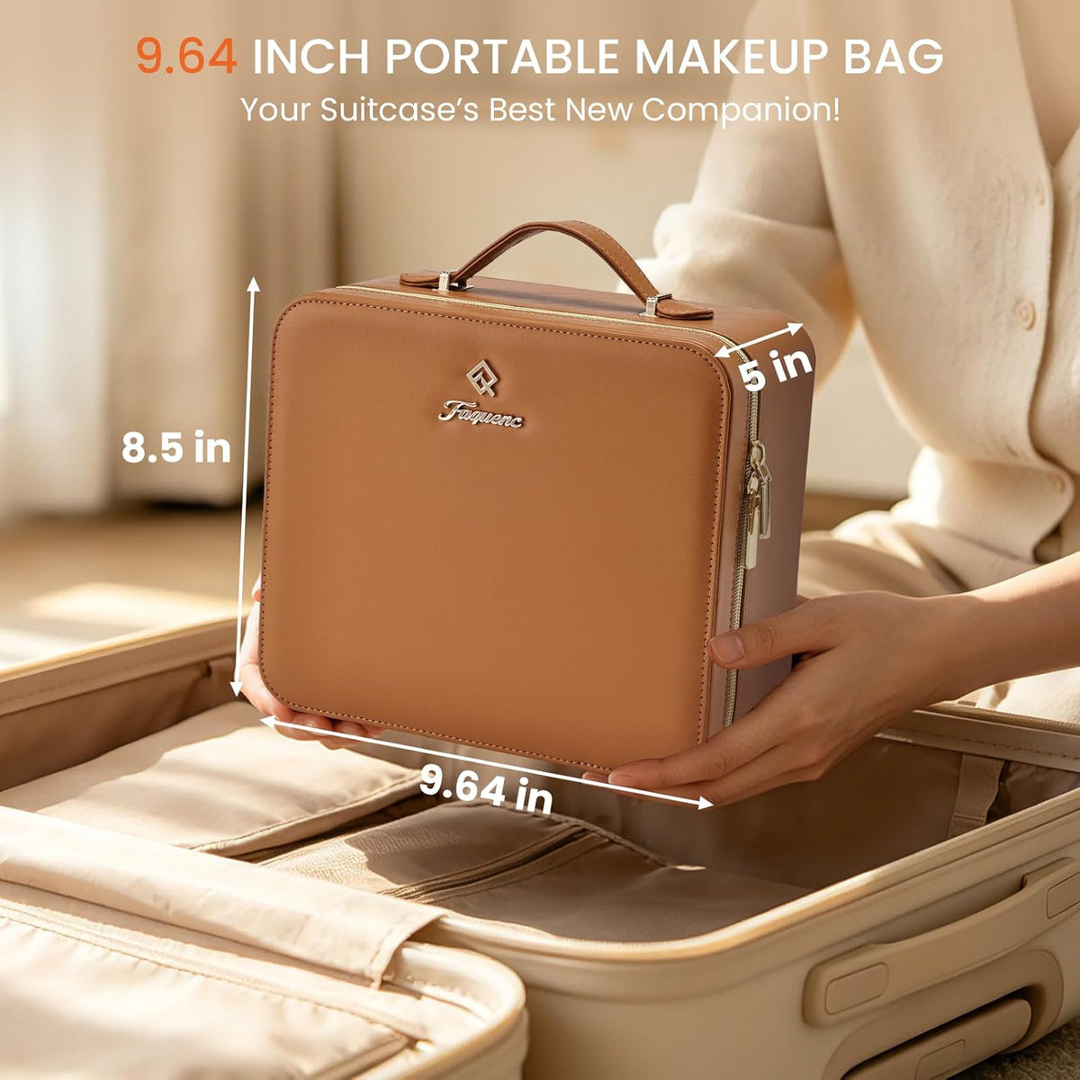 Leather Makeup Case with LED Lighted Mirror 11.4 Inch Travel Makeup Bag Adjustable Brightness in 3 Colors Cosmetic Organizer Artist Storage Bag with Dividers Brush Holder Bag Vanity White