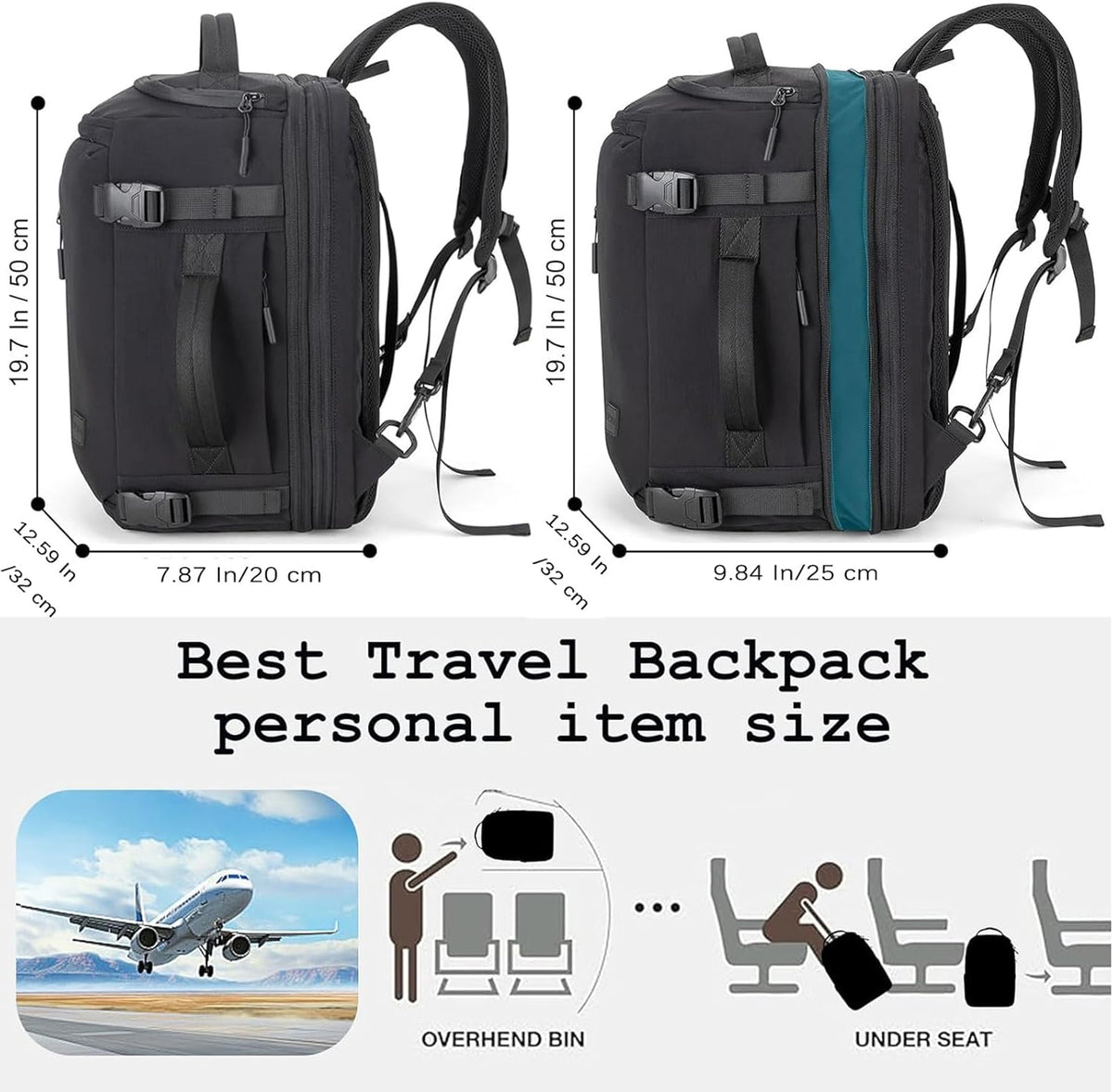 Travel Laptop Backpack Carry On Flight Approved with Large Cup Holder Pocket,Personal Item Expandable Backpacks for Men and Women,Business Weekender Bags Fit 17.3 Inch Computer/Notebook