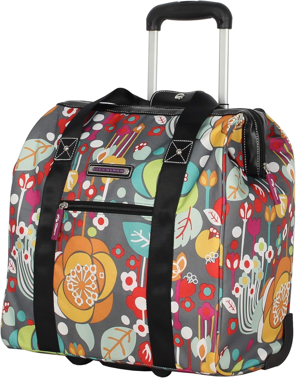 Designer Under the Seat Tote Cabin Luggage Collection - 15 Inch Patterned Carry on Bag For Women - Lightweight Suitcase with 2 Rolling Wheels (Wildwoods)