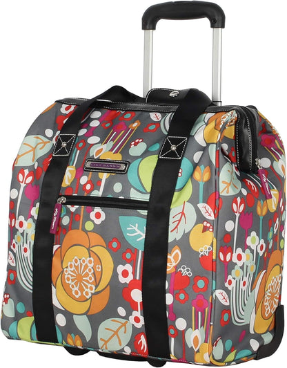 Designer Under the Seat Tote Cabin Luggage Collection - 15 Inch Patterned Carry on Bag For Women - Lightweight Suitcase with 2 Rolling Wheels (Wildwoods)