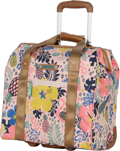 Designer Under the Seat Tote Cabin Luggage Collection - 15 Inch Patterned Carry on Bag For Women - Lightweight Suitcase with 2 Rolling Wheels (Wildwoods)