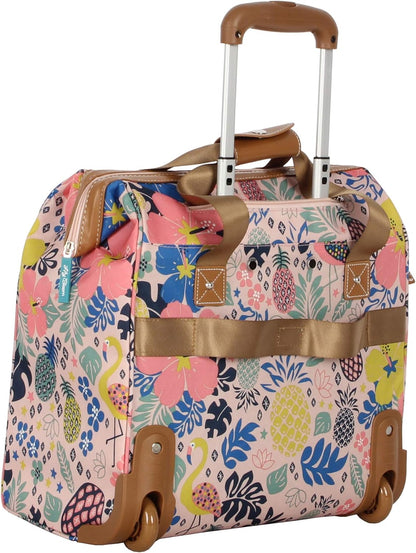 Designer Under the Seat Tote Cabin Luggage Collection - 15 Inch Patterned Carry on Bag For Women - Lightweight Suitcase with 2 Rolling Wheels (Wildwoods)
