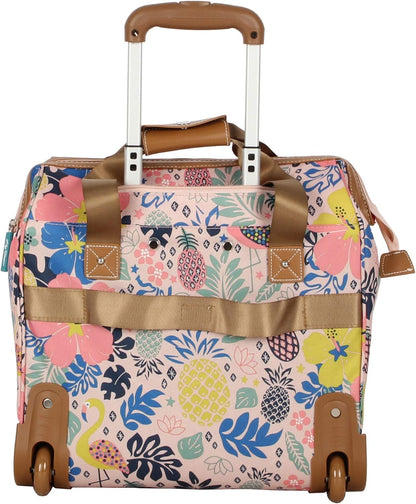 Designer Under the Seat Tote Cabin Luggage Collection - 15 Inch Patterned Carry on Bag For Women - Lightweight Suitcase with 2 Rolling Wheels (Wildwoods)