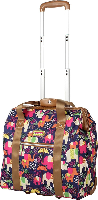 Designer Under the Seat Tote Cabin Luggage Collection - 15 Inch Patterned Carry on Bag For Women - Lightweight Suitcase with 2 Rolling Wheels (Wildwoods)