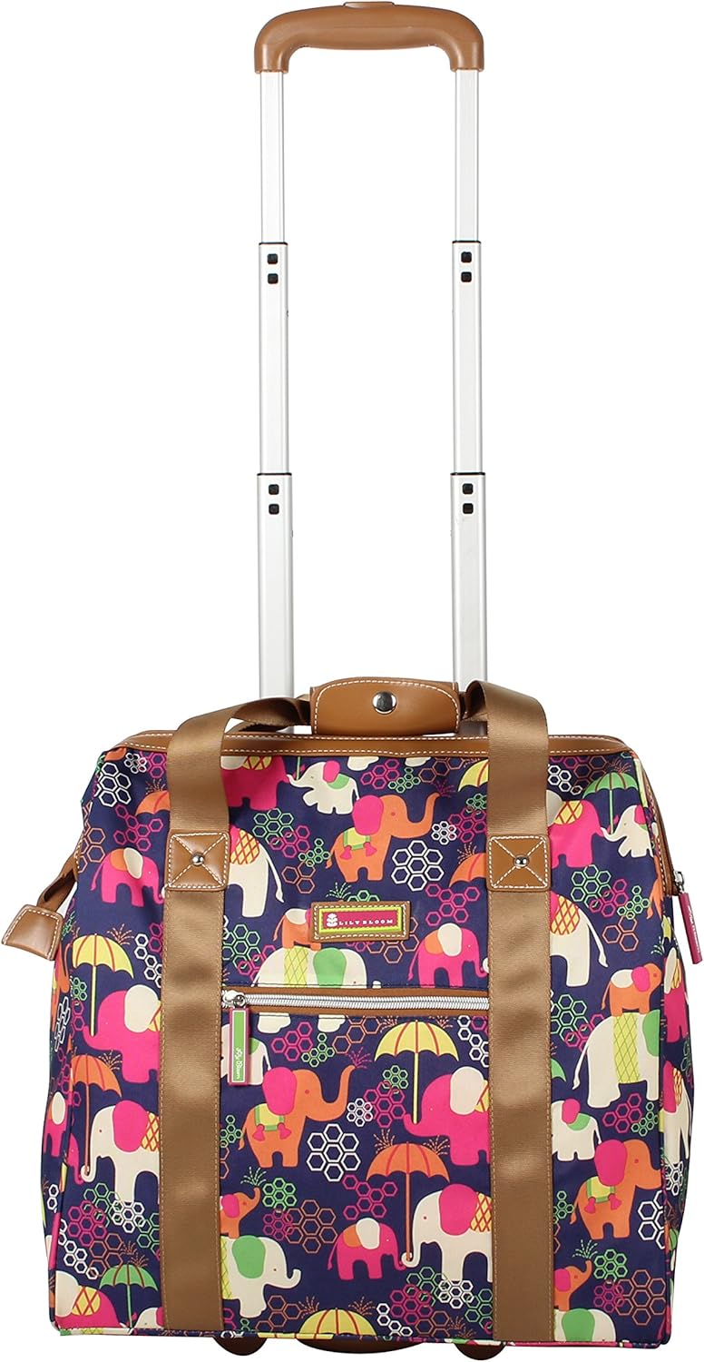 Designer Under the Seat Tote Cabin Luggage Collection - 15 Inch Patterned Carry on Bag For Women - Lightweight Suitcase with 2 Rolling Wheels (Wildwoods)