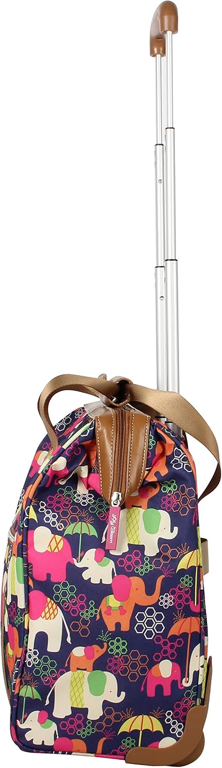 Designer Under the Seat Tote Cabin Luggage Collection - 15 Inch Patterned Carry on Bag For Women - Lightweight Suitcase with 2 Rolling Wheels (Wildwoods)