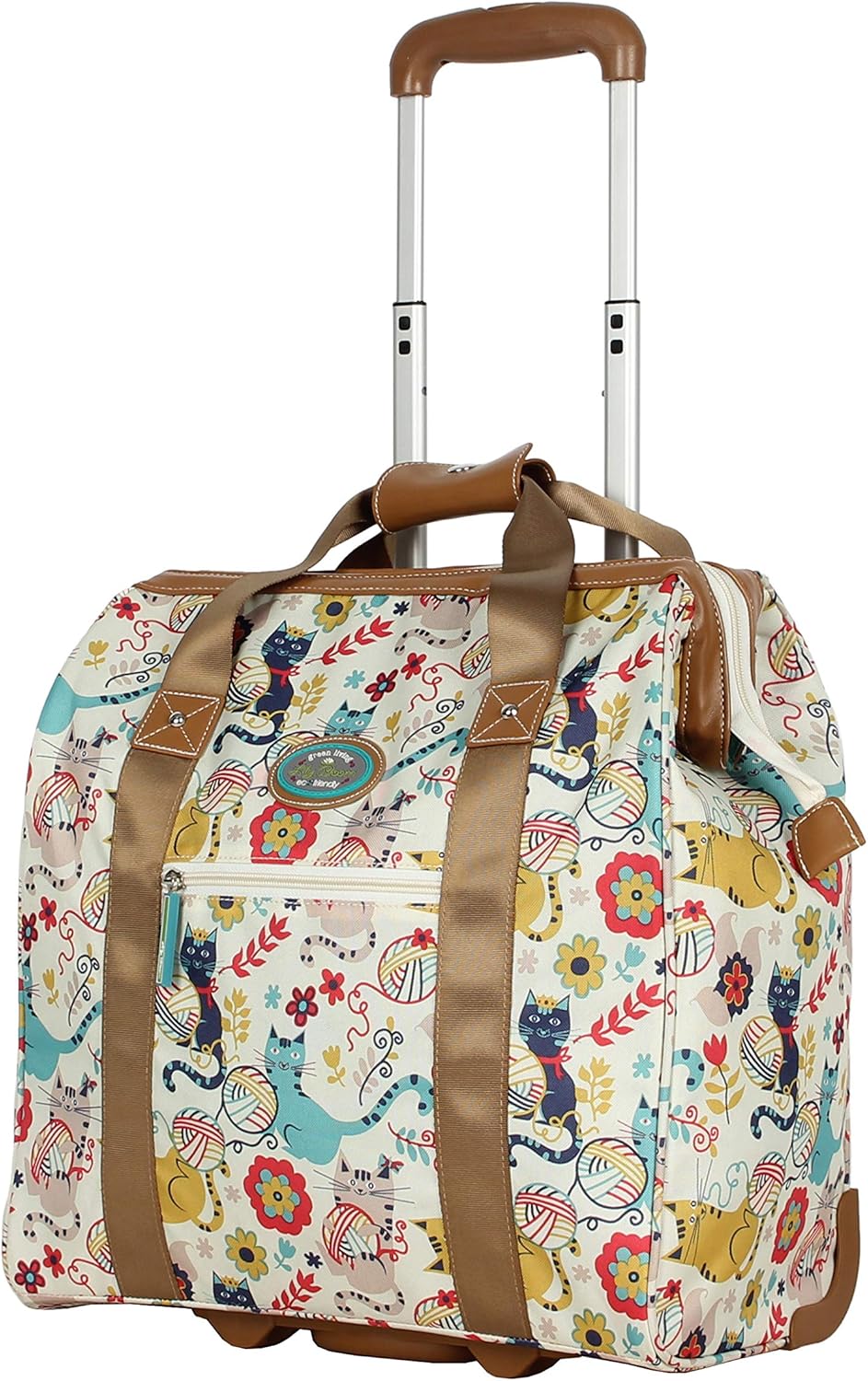 Designer Under the Seat Tote Cabin Luggage Collection - 15 Inch Patterned Carry on Bag For Women - Lightweight Suitcase with 2 Rolling Wheels (Wildwoods)