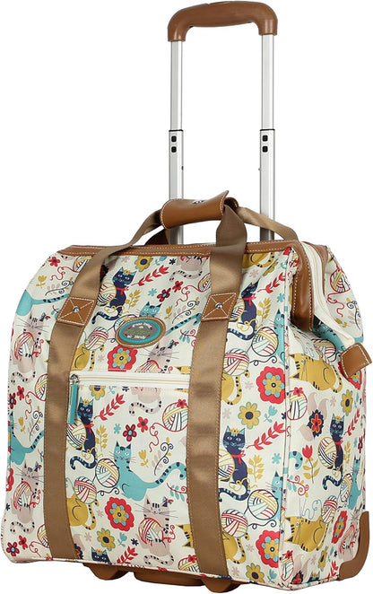 Designer Under the Seat Tote Cabin Luggage Collection - 15 Inch Patterned Carry on Bag For Women - Lightweight Suitcase with 2 Rolling Wheels (Wildwoods)