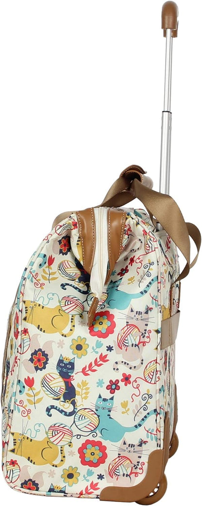 Designer Under the Seat Tote Cabin Luggage Collection - 15 Inch Patterned Carry on Bag For Women - Lightweight Suitcase with 2 Rolling Wheels (Wildwoods)