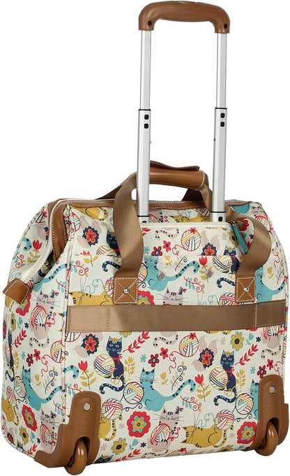 Designer Under the Seat Tote Cabin Luggage Collection - 15 Inch Patterned Carry on Bag For Women - Lightweight Suitcase with 2 Rolling Wheels (Wildwoods)