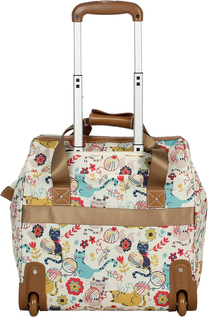 Designer Under the Seat Tote Cabin Luggage Collection - 15 Inch Patterned Carry on Bag For Women - Lightweight Suitcase with 2 Rolling Wheels (Wildwoods)