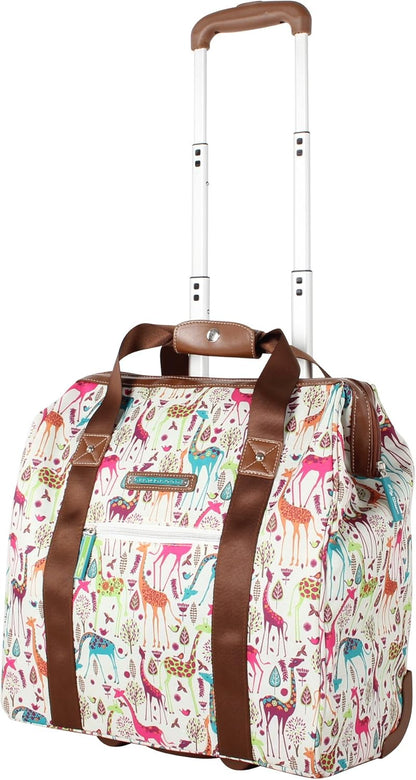 Designer Under the Seat Tote Cabin Luggage Collection - 15 Inch Patterned Carry on Bag For Women - Lightweight Suitcase with 2 Rolling Wheels (Wildwoods)