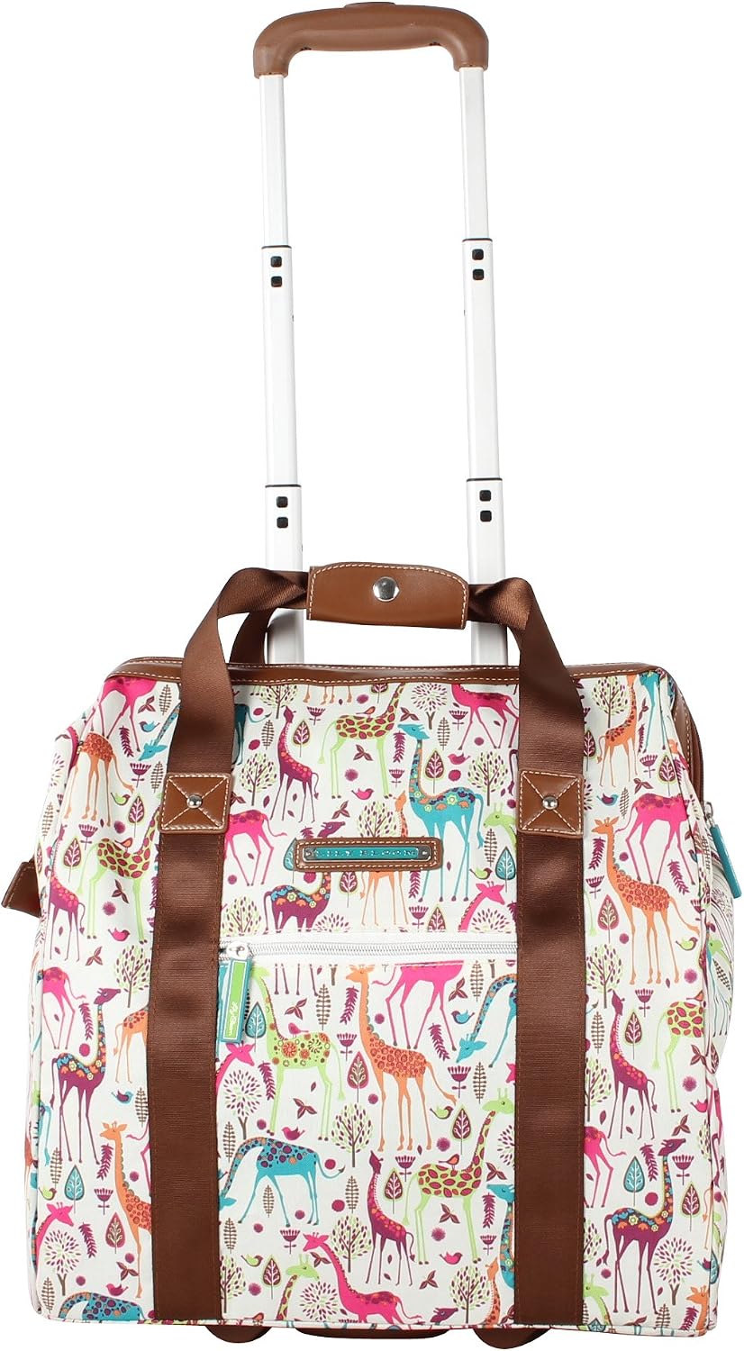 Designer Under the Seat Tote Cabin Luggage Collection - 15 Inch Patterned Carry on Bag For Women - Lightweight Suitcase with 2 Rolling Wheels (Wildwoods)