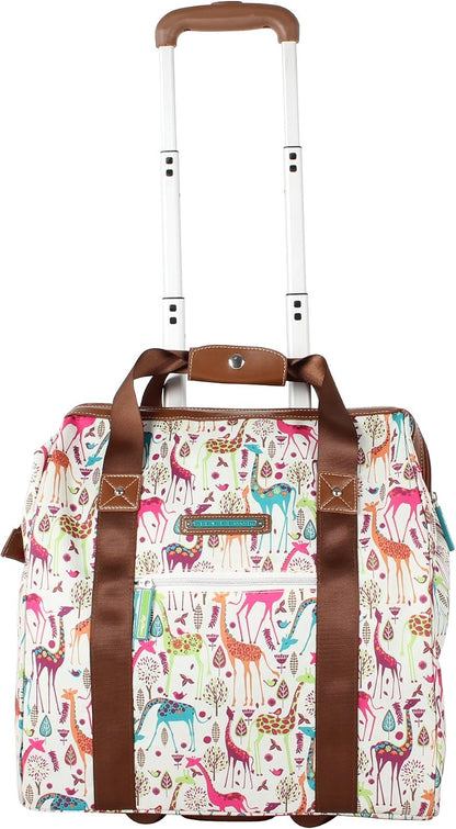 Designer Under the Seat Tote Cabin Luggage Collection - 15 Inch Patterned Carry on Bag For Women - Lightweight Suitcase with 2 Rolling Wheels (Wildwoods)