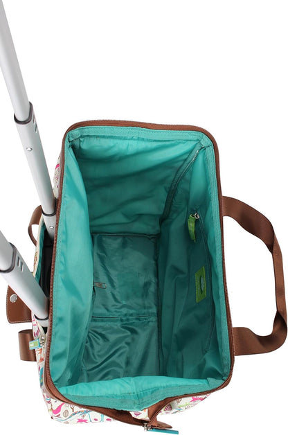 Designer Under the Seat Tote Cabin Luggage Collection - 15 Inch Patterned Carry on Bag For Women - Lightweight Suitcase with 2 Rolling Wheels (Wildwoods)