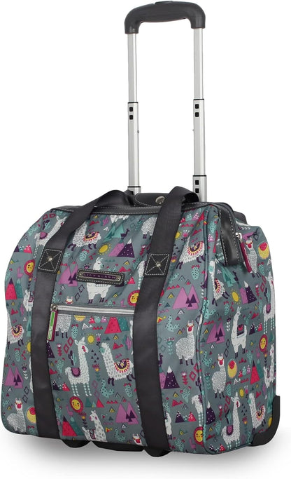 Designer Under the Seat Tote Cabin Luggage Collection - 15 Inch Patterned Carry on Bag For Women - Lightweight Suitcase with 2 Rolling Wheels (Wildwoods)