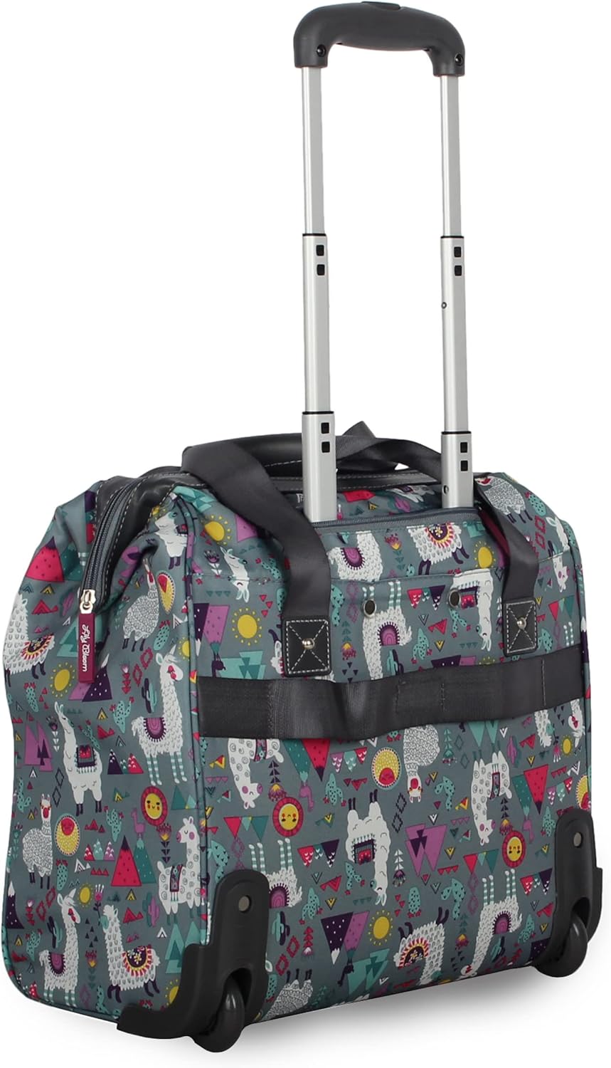 Designer Under the Seat Tote Cabin Luggage Collection - 15 Inch Patterned Carry on Bag For Women - Lightweight Suitcase with 2 Rolling Wheels (Wildwoods)