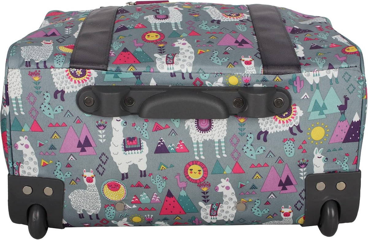 Designer Under the Seat Tote Cabin Luggage Collection - 15 Inch Patterned Carry on Bag For Women - Lightweight Suitcase with 2 Rolling Wheels (Wildwoods)