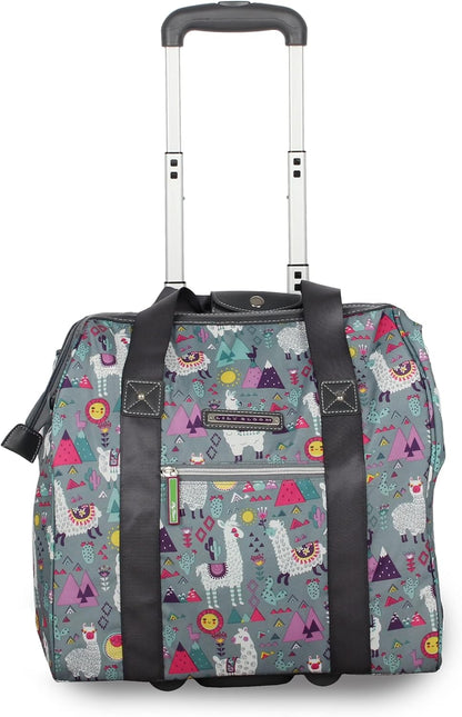 Designer Under the Seat Tote Cabin Luggage Collection - 15 Inch Patterned Carry on Bag For Women - Lightweight Suitcase with 2 Rolling Wheels (Wildwoods)