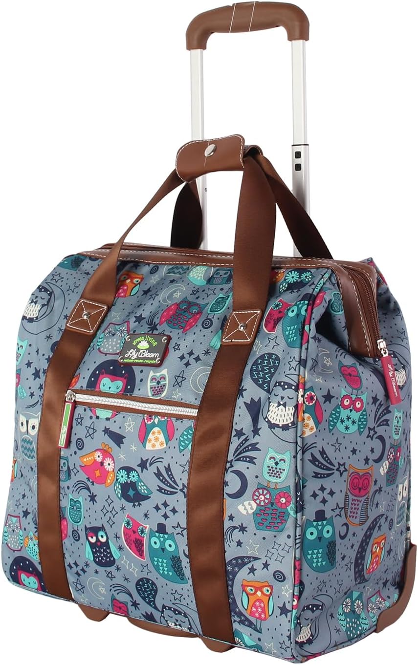 Designer Under the Seat Tote Cabin Luggage Collection - 15 Inch Patterned Carry on Bag For Women - Lightweight Suitcase with 2 Rolling Wheels (Wildwoods)