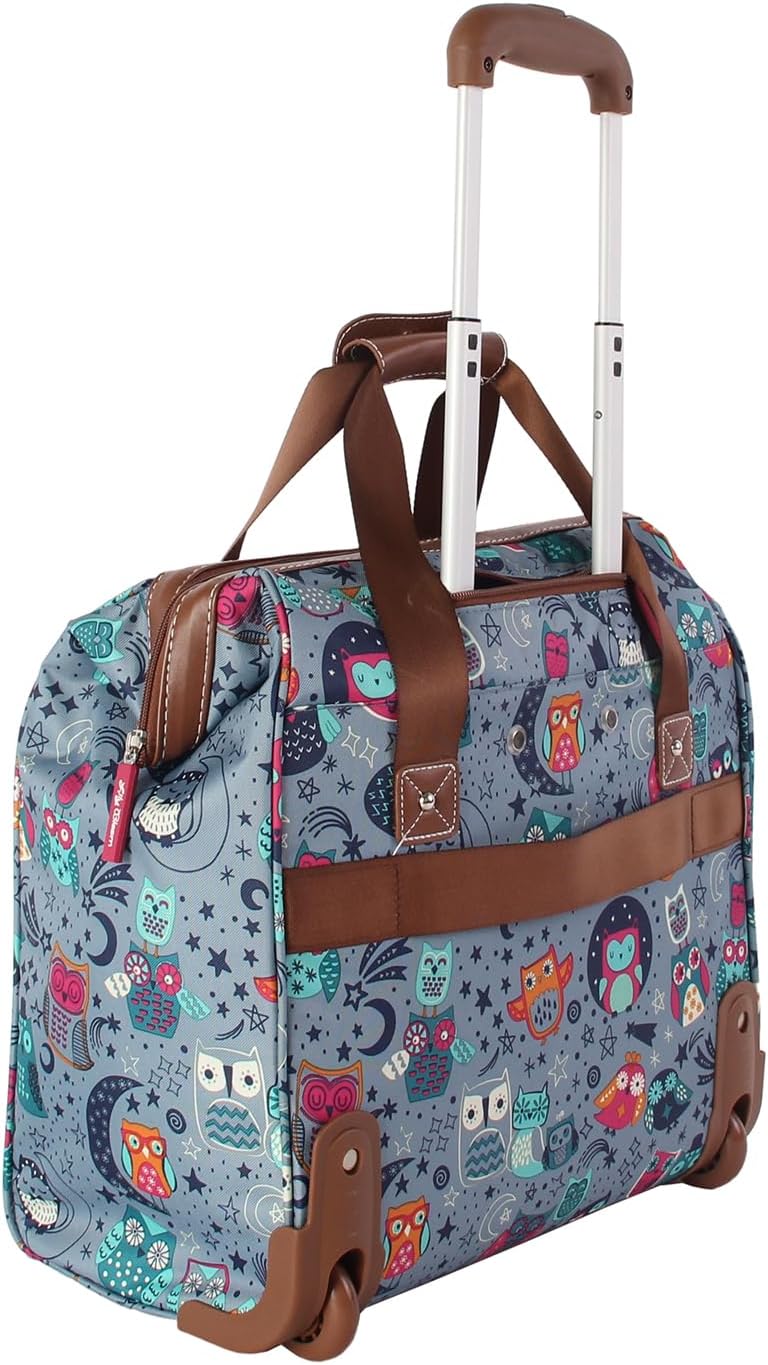 Designer Under the Seat Tote Cabin Luggage Collection - 15 Inch Patterned Carry on Bag For Women - Lightweight Suitcase with 2 Rolling Wheels (Wildwoods)