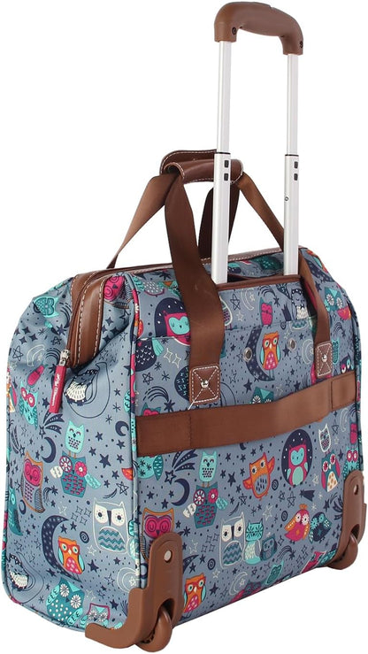 Designer Under the Seat Tote Cabin Luggage Collection - 15 Inch Patterned Carry on Bag For Women - Lightweight Suitcase with 2 Rolling Wheels (Wildwoods)