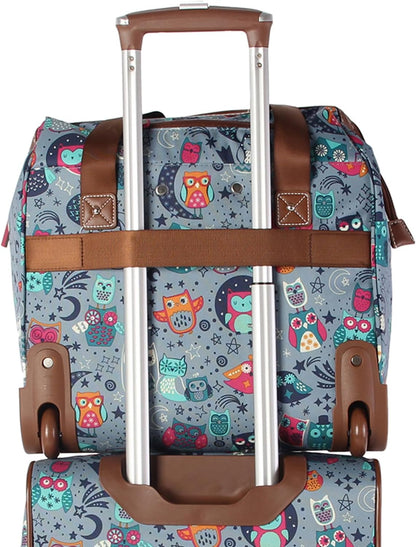 Designer Under the Seat Tote Cabin Luggage Collection - 15 Inch Patterned Carry on Bag For Women - Lightweight Suitcase with 2 Rolling Wheels (Wildwoods)