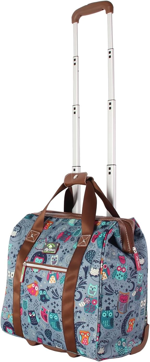 Designer Under the Seat Tote Cabin Luggage Collection - 15 Inch Patterned Carry on Bag For Women - Lightweight Suitcase with 2 Rolling Wheels (Wildwoods)