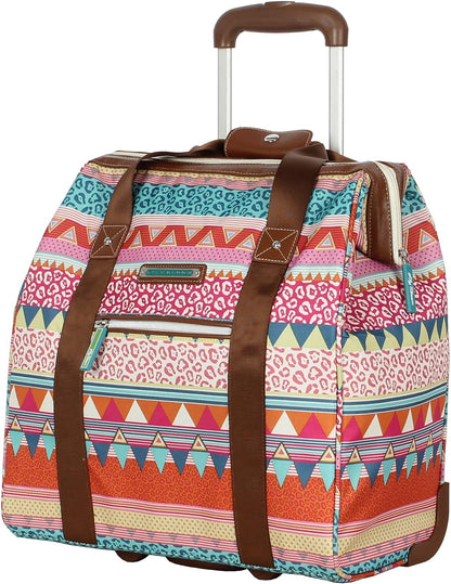 Designer Under the Seat Tote Cabin Luggage Collection - 15 Inch Patterned Carry on Bag For Women - Lightweight Suitcase with 2 Rolling Wheels (Wildwoods)