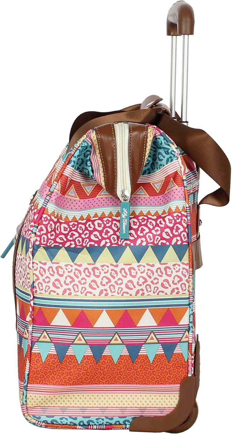 Designer Under the Seat Tote Cabin Luggage Collection - 15 Inch Patterned Carry on Bag For Women - Lightweight Suitcase with 2 Rolling Wheels (Wildwoods)