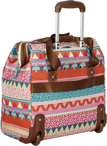 Designer Under the Seat Tote Cabin Luggage Collection - 15 Inch Patterned Carry on Bag For Women - Lightweight Suitcase with 2 Rolling Wheels (Wildwoods)
