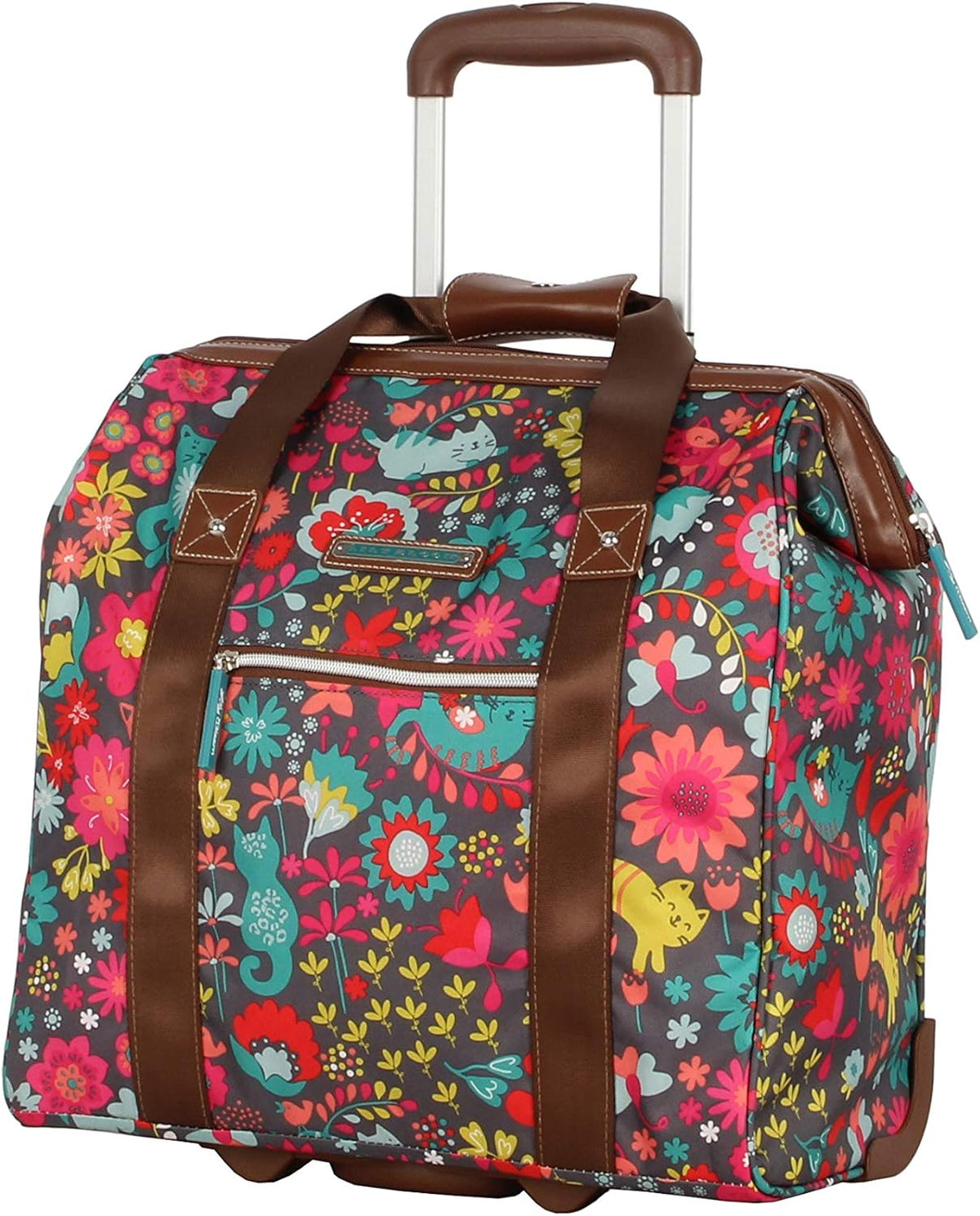Designer Under the Seat Tote Cabin Luggage Collection - 15 Inch Patterned Carry on Bag For Women - Lightweight Suitcase with 2 Rolling Wheels (Wildwoods)