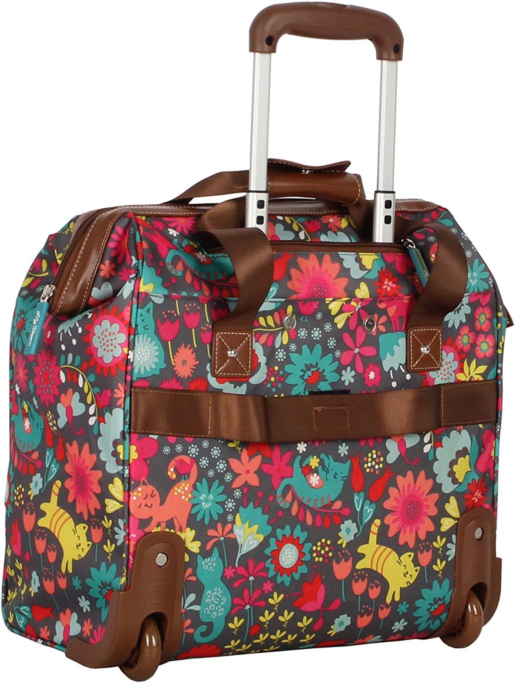 Designer Under the Seat Tote Cabin Luggage Collection - 15 Inch Patterned Carry on Bag For Women - Lightweight Suitcase with 2 Rolling Wheels (Wildwoods)